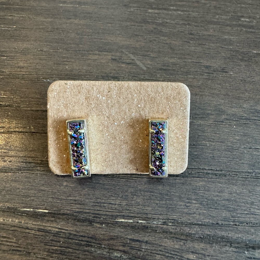 Kendra Scott Silver Black Drusy Stud Earrings